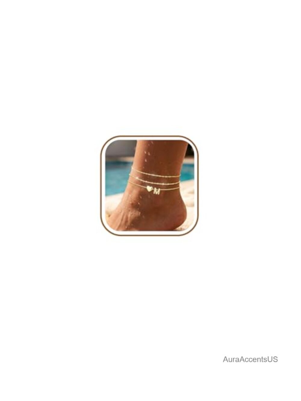 Gold Plated Dainty Heart Initial Layered Anklet Set